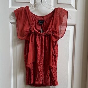 Deletta Red Sheer Sleeve Blouse